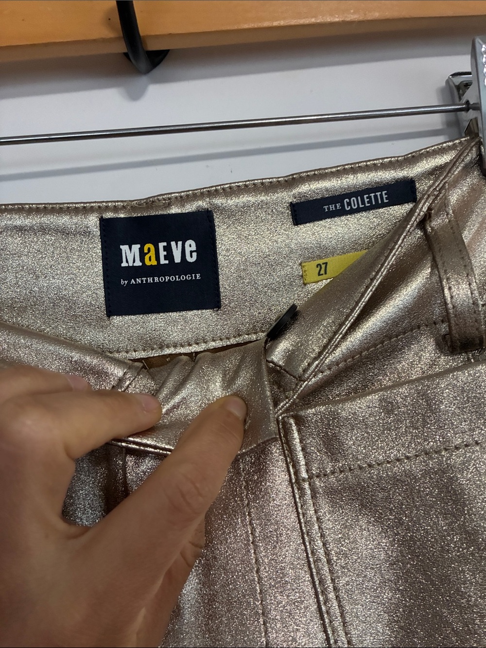 Maeve by Anthropologie The Colette Crop Wide Leg Gold Metallic Pant Sz 27 - Picture 9 of 11